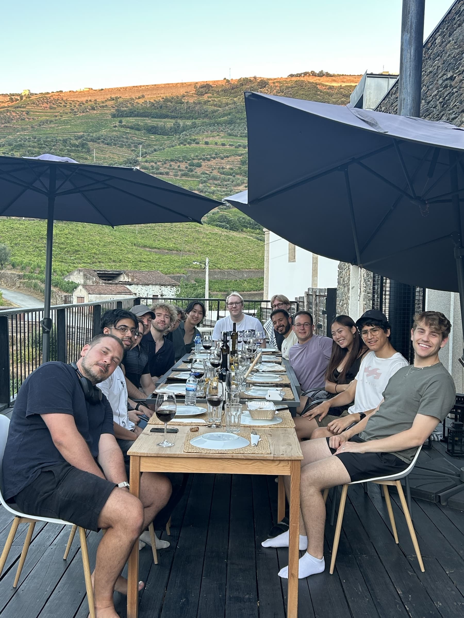 Null Studios team gathered at a retreat dinner