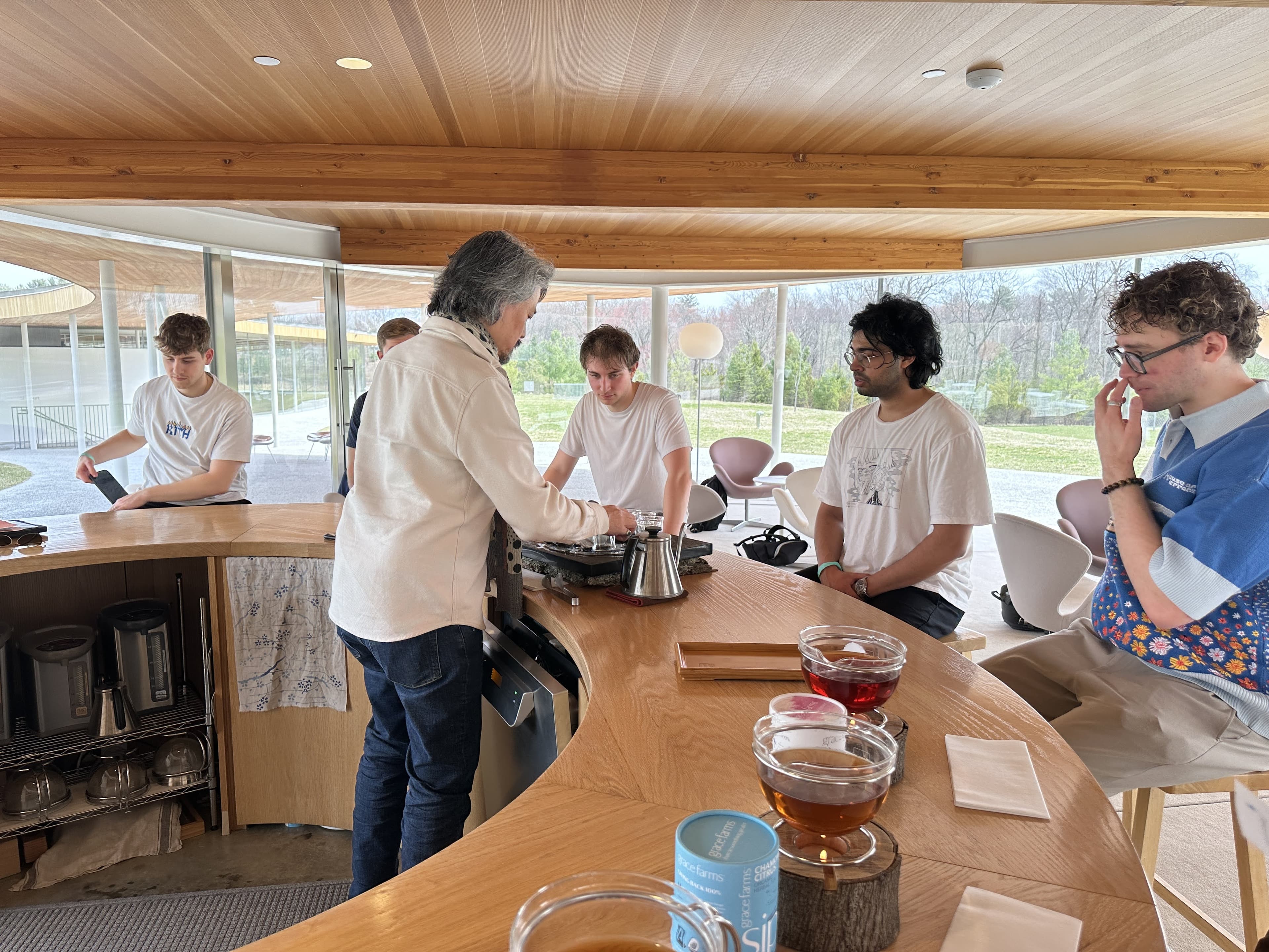 Null Studios team gathered around a cafe bar
